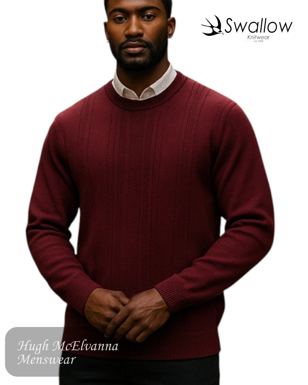 Swallow Dark Red Crew Neck Sweater - Hugh McElvanna Menswear