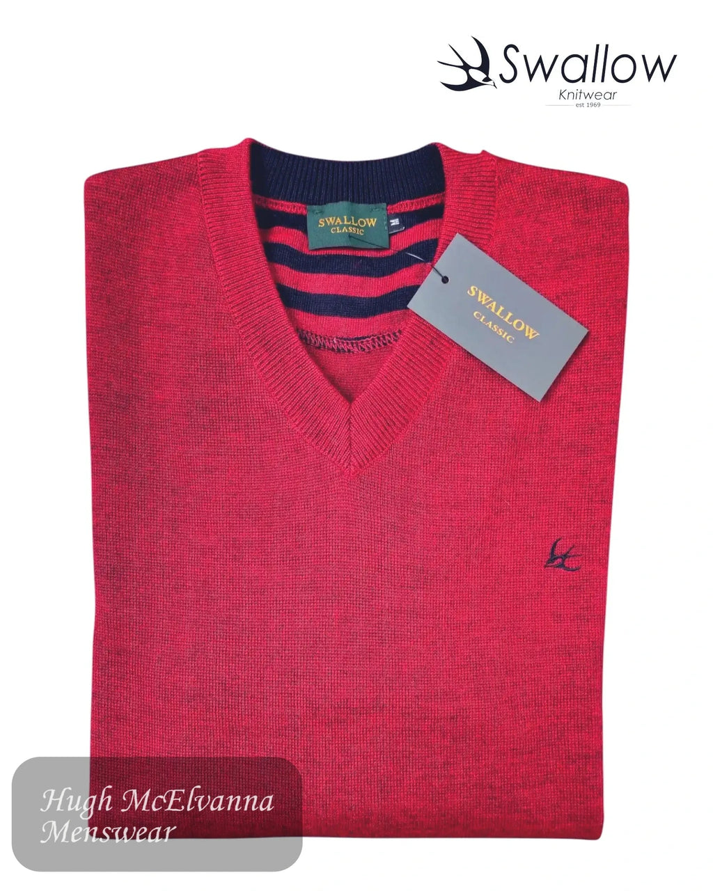 Swallow Dark Red V - Neck Pullover - Hugh McElvanna Menswear