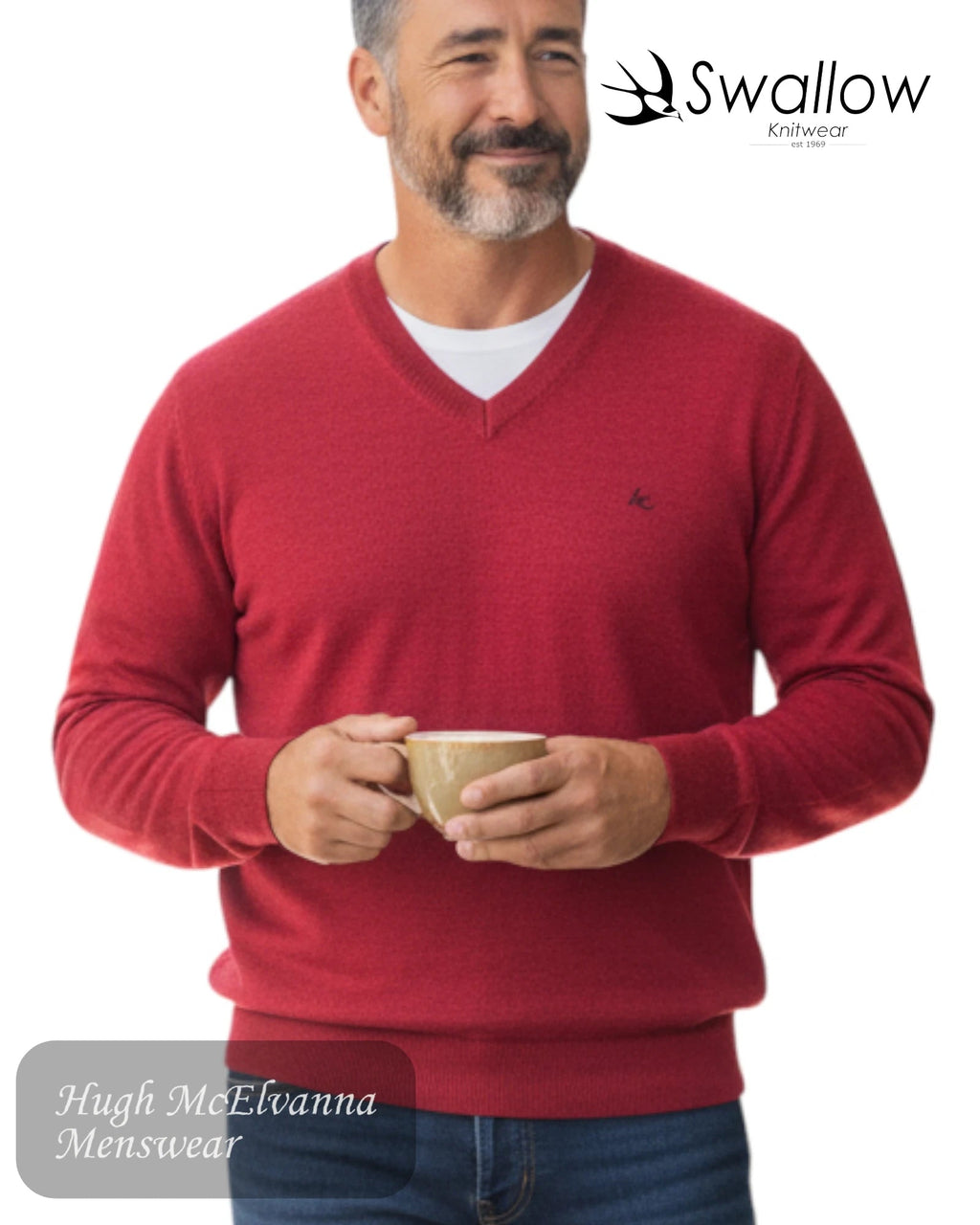 Swallow Dark Red V - Neck Pullover - Hugh McElvanna Menswear