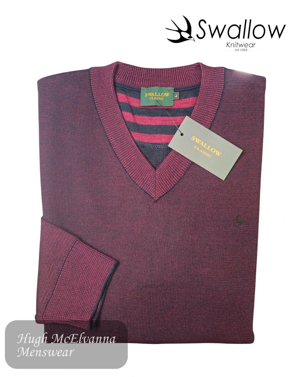 Swallow Dark Red V - Neck Pullover - Hugh McElvanna Menswear