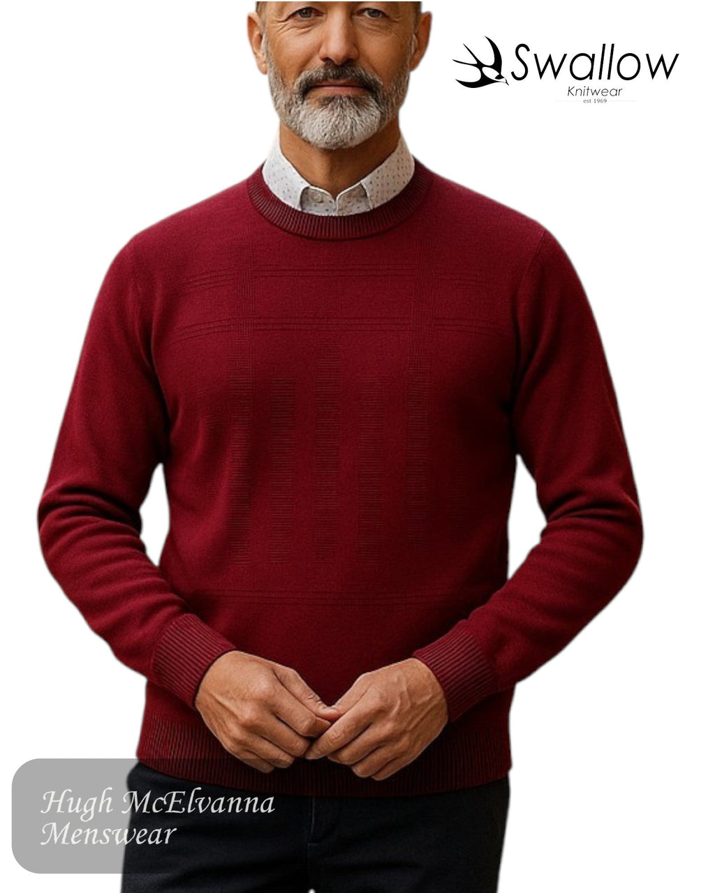 Swallow Dark Wine Self Design Crew Neck Sweater - Hugh McElvanna Menswear