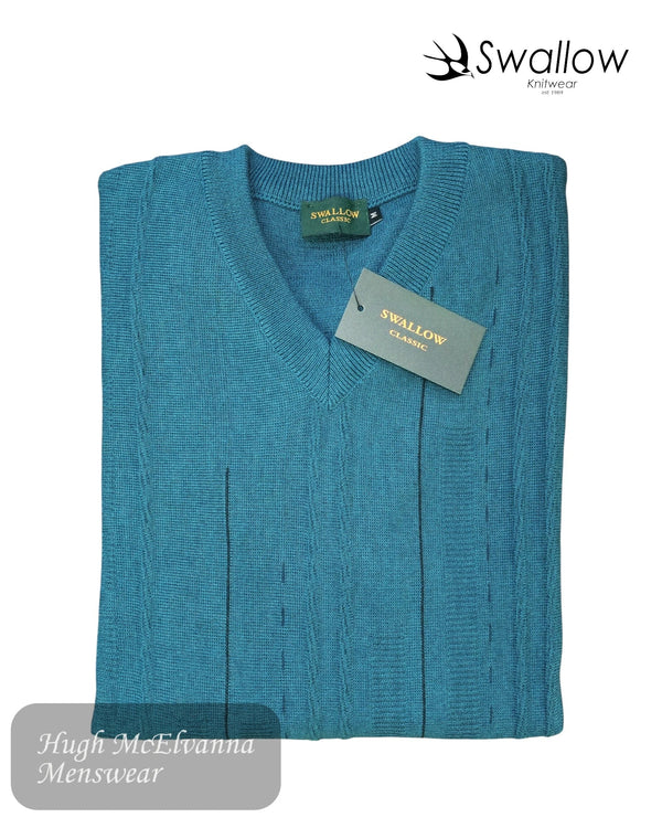 Swallow Design V - Neck Pullover in Teal - Hugh McElvanna Menswear