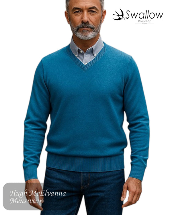 Swallow French Blue V - Neck Sweater - Hugh McElvanna Menswear