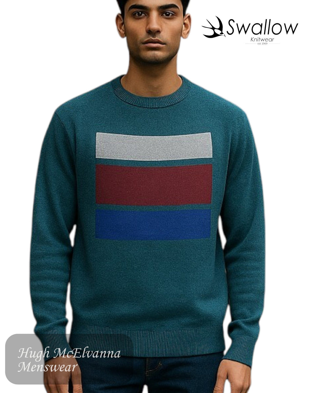 Swallow Green Crew Neck Sweater - Hugh McElvanna Menswear