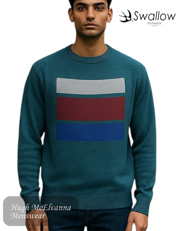 Swallow Green Crew Neck Sweater - Hugh McElvanna Menswear
