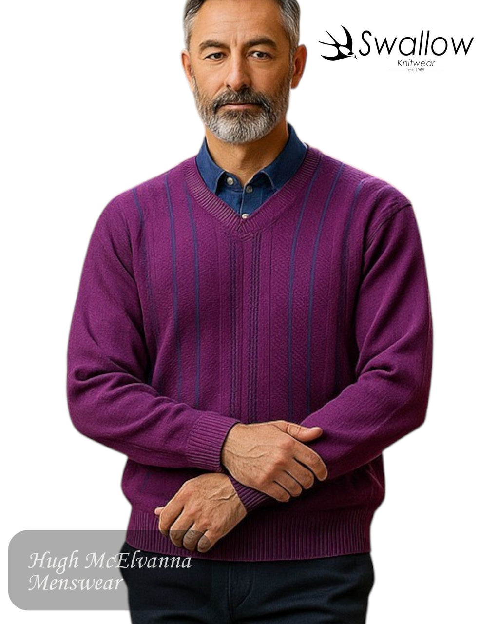 Swallow HEATHER Design Front V - Neck Sweater - Hugh McElvanna Menswear