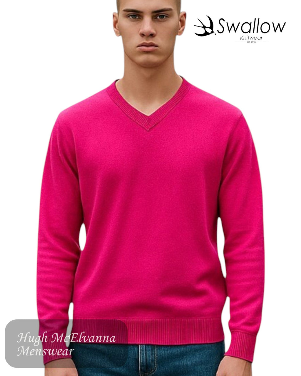 Swallow Hot Pink V - Neck Sweater - Hugh McElvanna Menswear