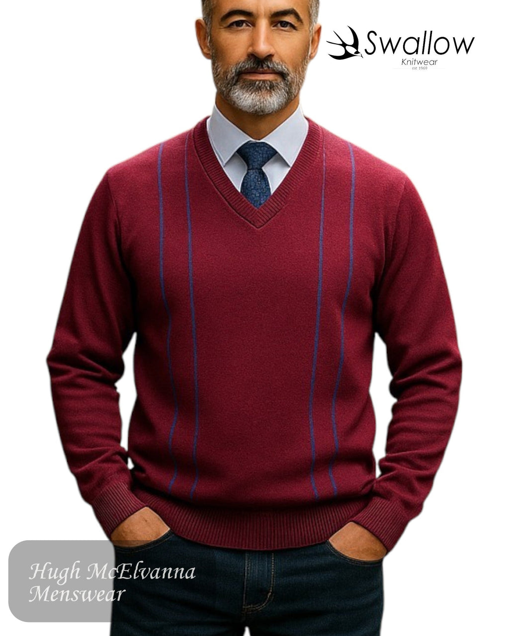 Swallow Knitwear RHO V - Neck Design Sweater - Hugh McElvanna Menswear