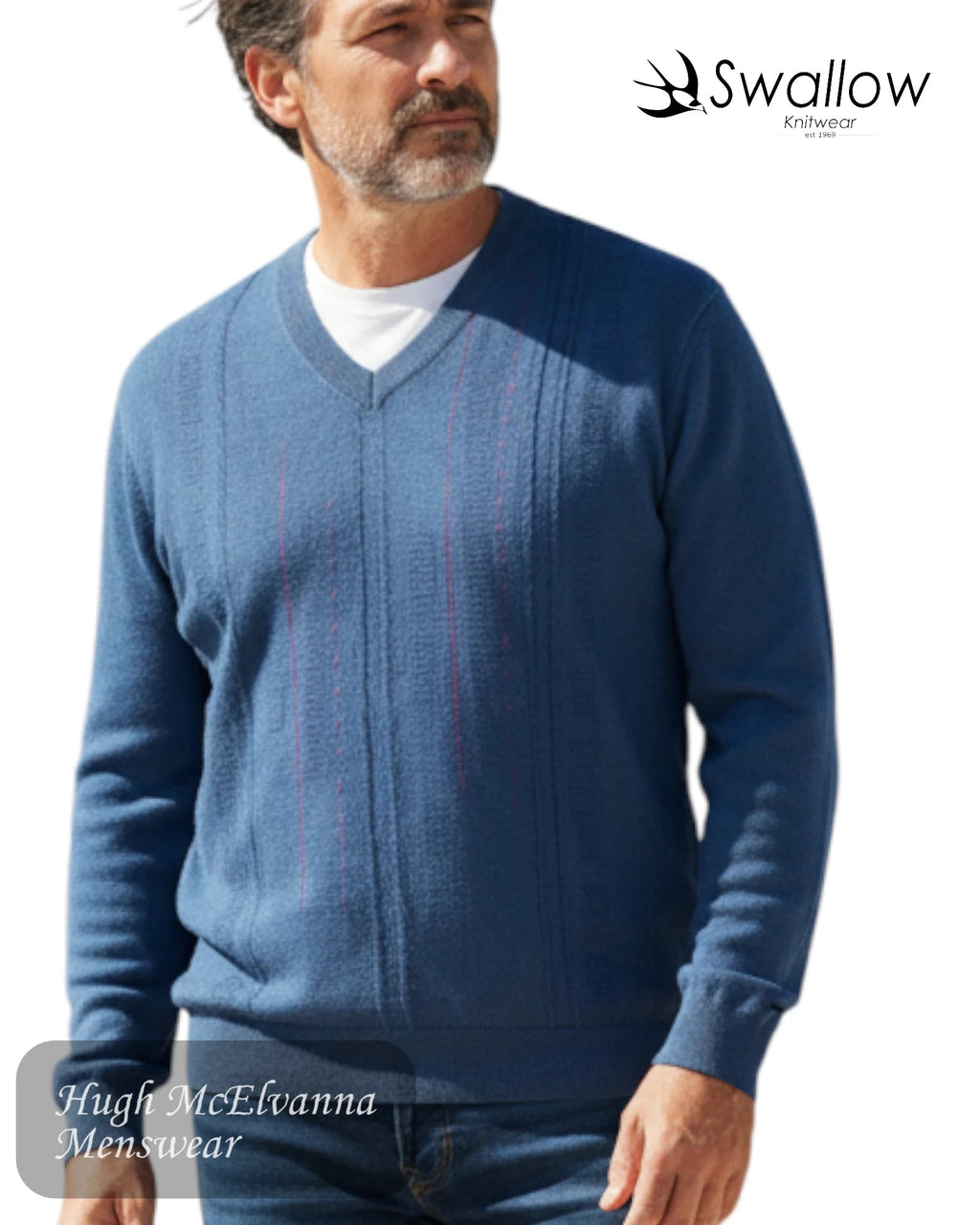 Swallow Knitwear V - Neck Pullover in Ink - Hugh McElvanna Menswear
