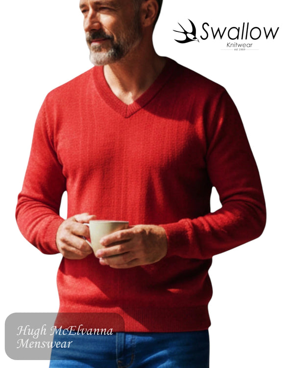 Swallow Red Fine Striped V - Neck Pullover - Hugh McElvanna Menswear