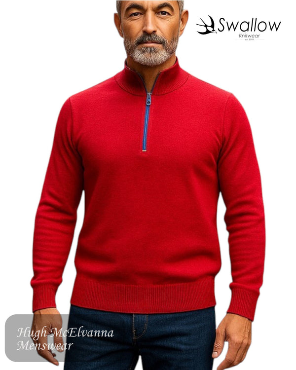 Swallow Red Quarter Zip Sweater - Hugh McElvanna Menswear