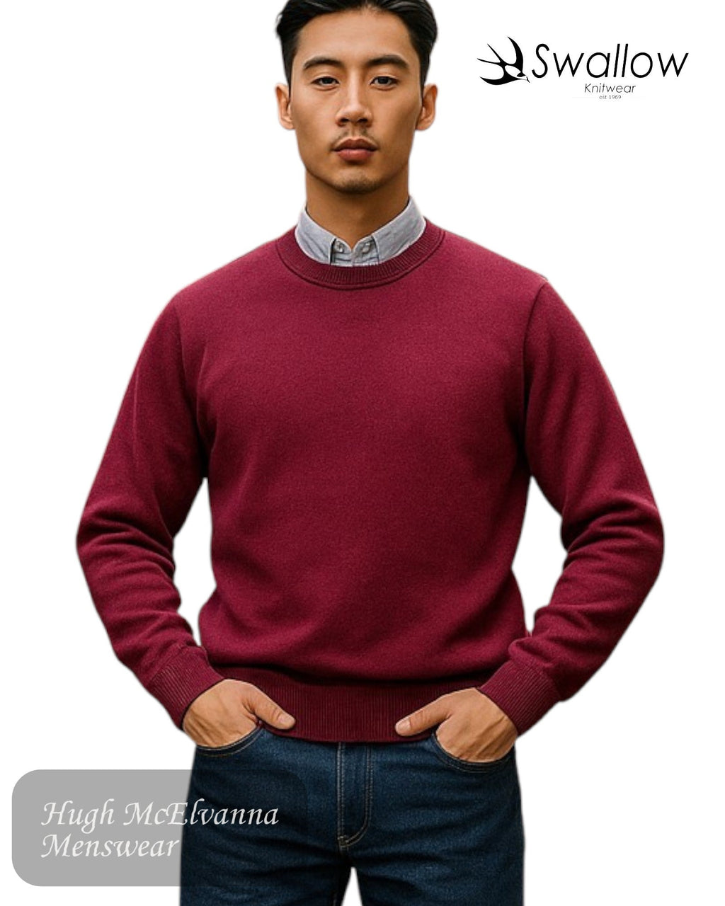 Swallow RHO Plain Crew Neck Sweater - Hugh McElvanna Menswear
