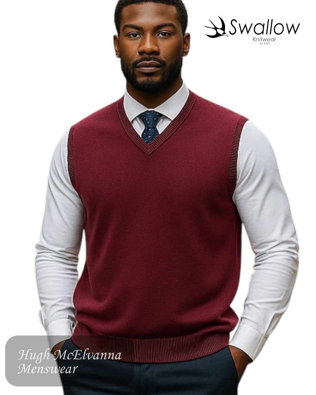 Swallow RHO Plain Dark Purple V - Neck Slip Over - Hugh McElvanna Menswear