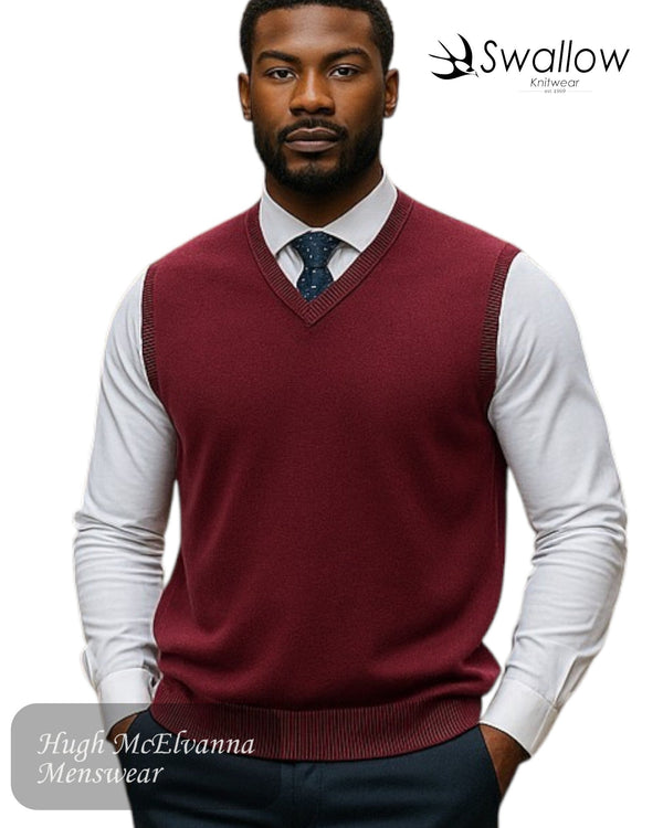 Swallow RHO Plain Dark Purple V - Neck Slip Over - Hugh McElvanna Menswear