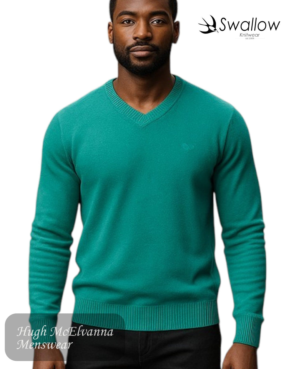 Swallow Sea Green V - Neck Sweater - Hugh McElvanna Menswear