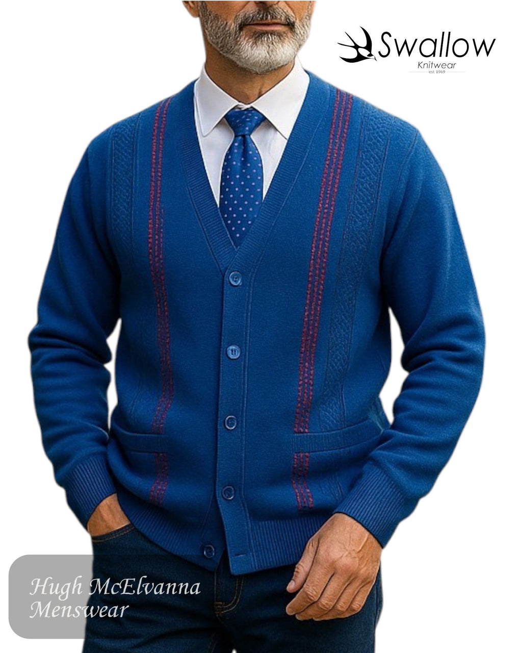 Swallow Teal Button Front Cardigan - Hugh McElvanna Menswear