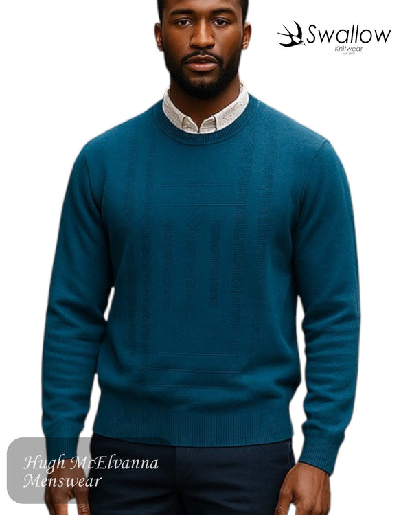Swallow Teal Self Design Crew Neck Sweater - Hugh McElvanna Menswear