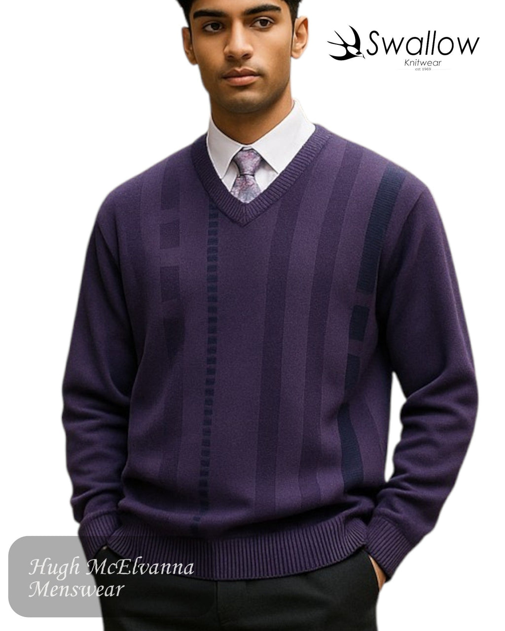 Swallow V - Neck Heather Design Front Sweater - Hugh McElvanna Menswear