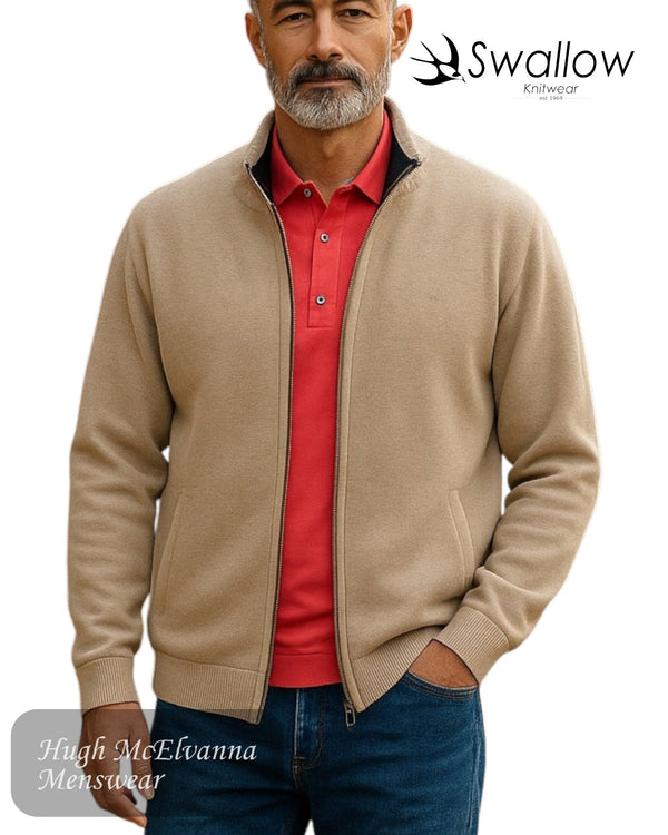 Swallow Zip Cardigan with Pocket Front - 50% Wool 50% Acrylic Men's Knitwear - Hugh McElvanna Menswear