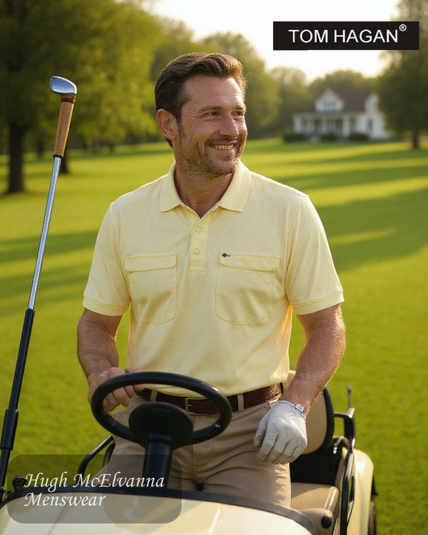 Tom Hagan Lemon Golf Shirt with Mesh Side Detail & Twin Pockets – Style 975 - Hugh McElvanna Menswear
