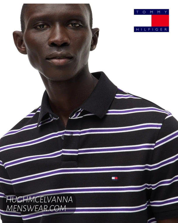 Tommy Hilfiger 1985 Regular Fit Polo Shirt Black/White/Tuscan Grape MW0MW177700AQ - Hugh McElvanna Menswear - Polo Shirt