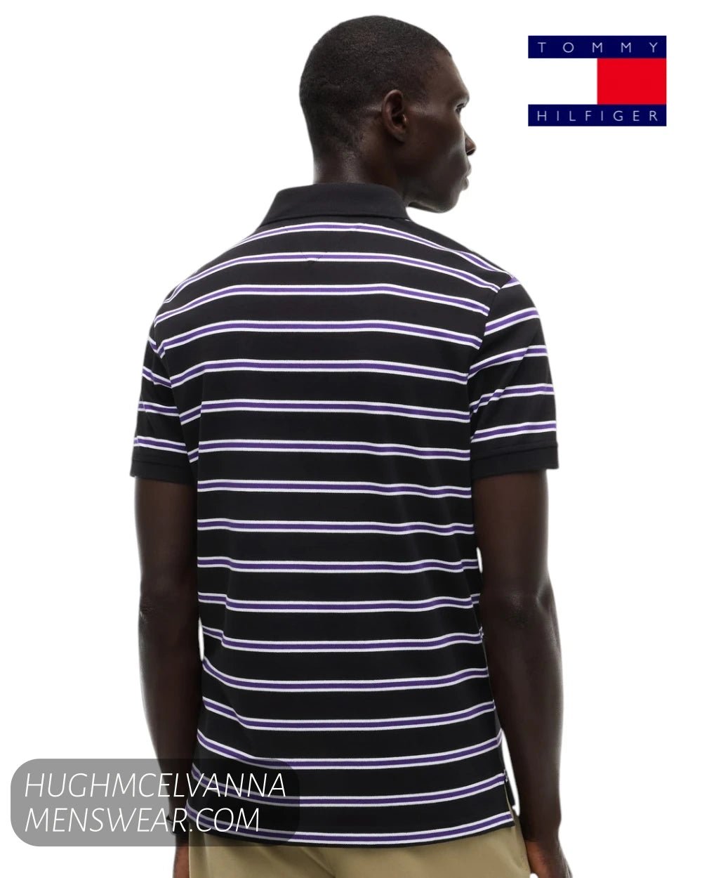 Tommy Hilfiger 1985 Regular Fit Polo Shirt Black/White/Tuscan Grape MW0MW177700AQ - Hugh McElvanna Menswear - Polo Shirt