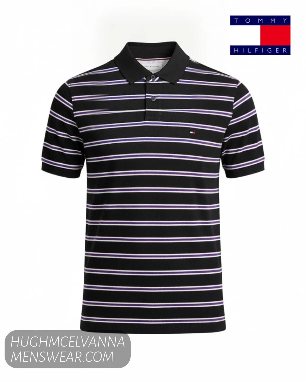 Tommy Hilfiger 1985 Regular Fit Polo Shirt Black/White/Tuscan Grape MW0MW177700AQ - Hugh McElvanna Menswear - Polo Shirt