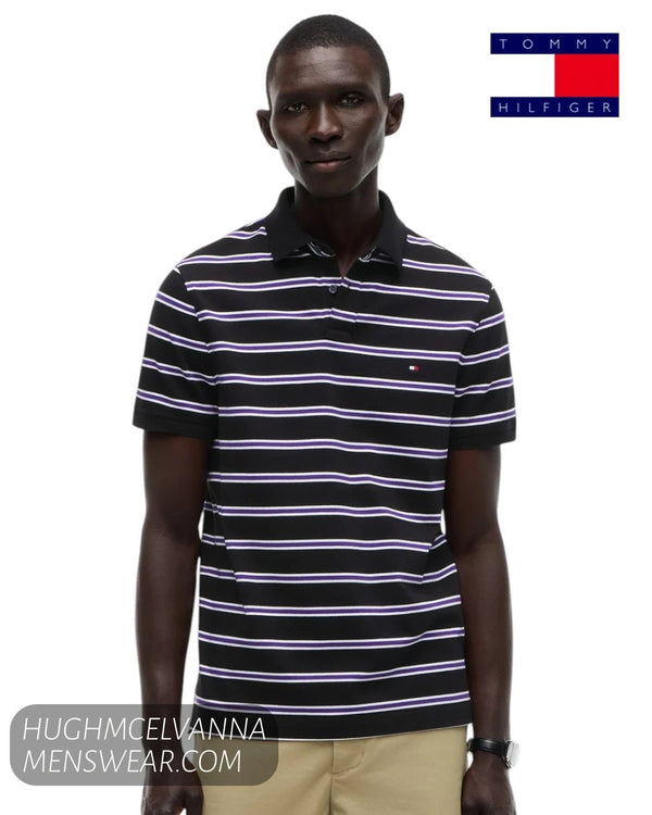 Tommy Hilfiger 1985 Regular Fit Polo Shirt Black/White/Tuscan Grape MW0MW177700AQ - Hugh McElvanna Menswear - Polo Shirt
