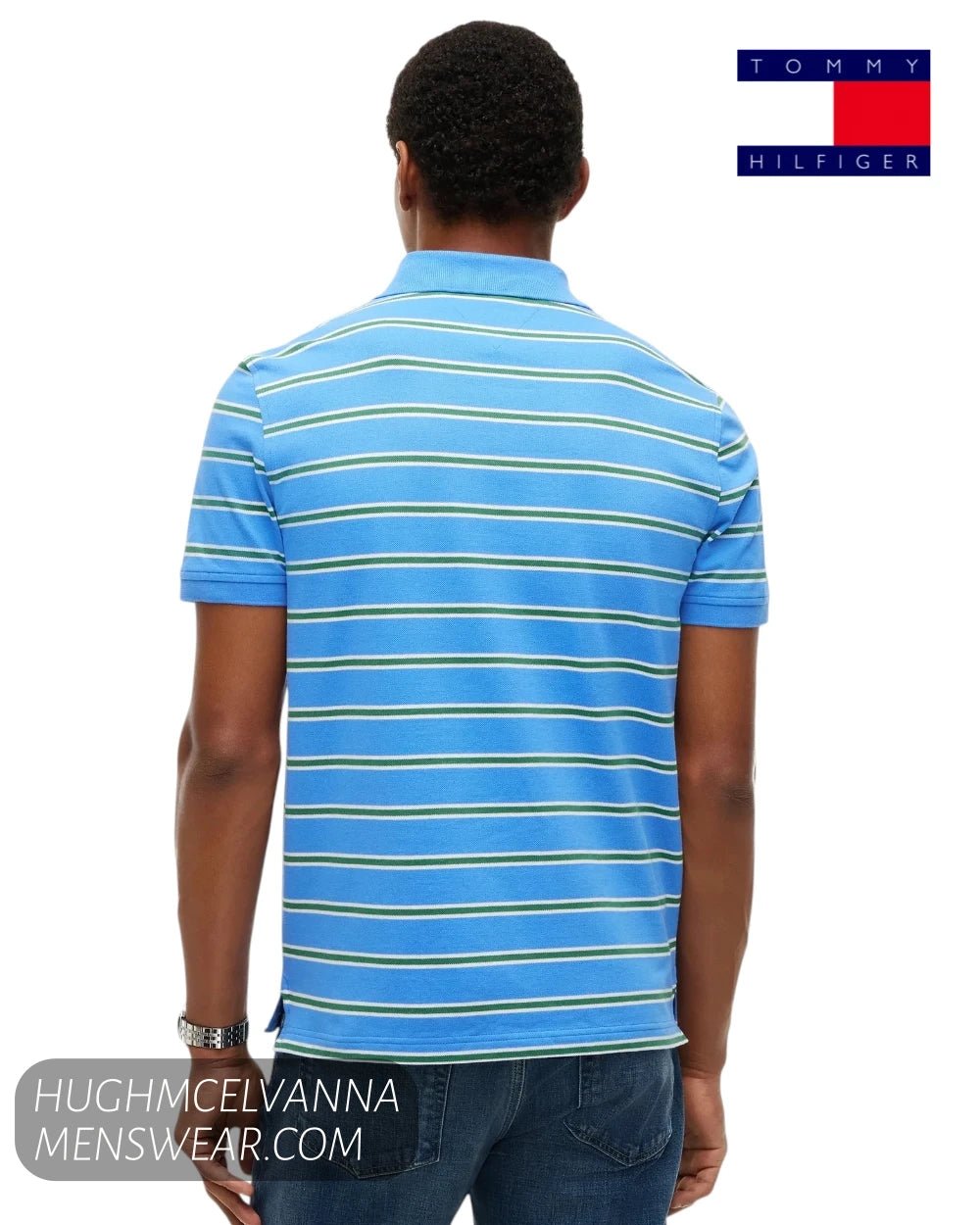 Tommy Hilfiger 1985 Regular Fit Polo Shirt Blue Spell/Alaskan Green/White MW0MW177700BH - Hugh McElvanna Menswear - Polo Shirt