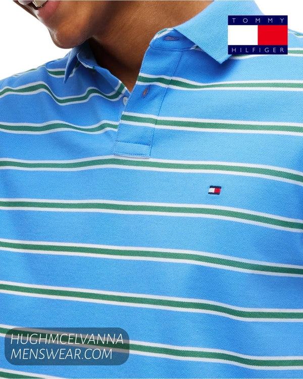Tommy Hilfiger 1985 Regular Fit Polo Shirt Blue Spell/Alaskan Green/White MW0MW177700BH - Hugh McElvanna Menswear - Polo Shirt
