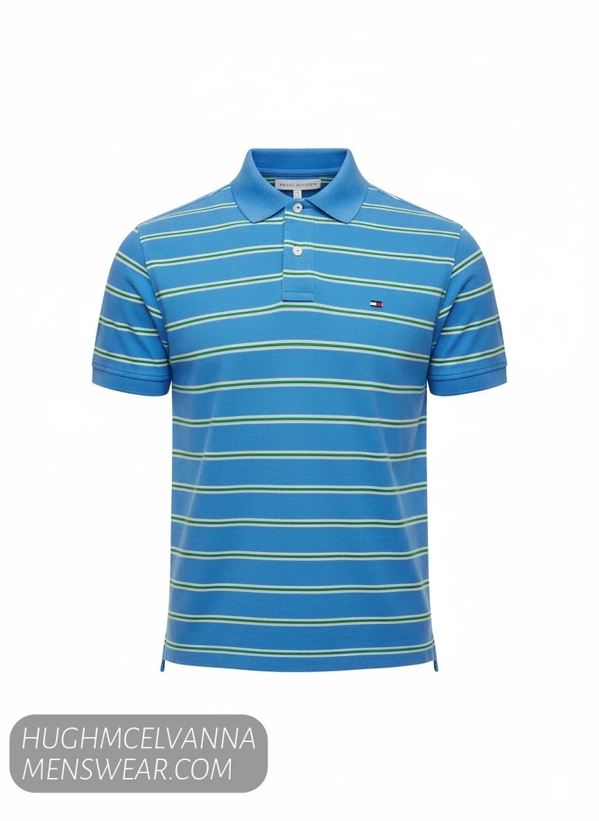 Tommy Hilfiger 1985 Regular Fit Polo Shirt Blue Spell/Alaskan Green/White MW0MW177700BH - Hugh McElvanna Menswear - Polo Shirt