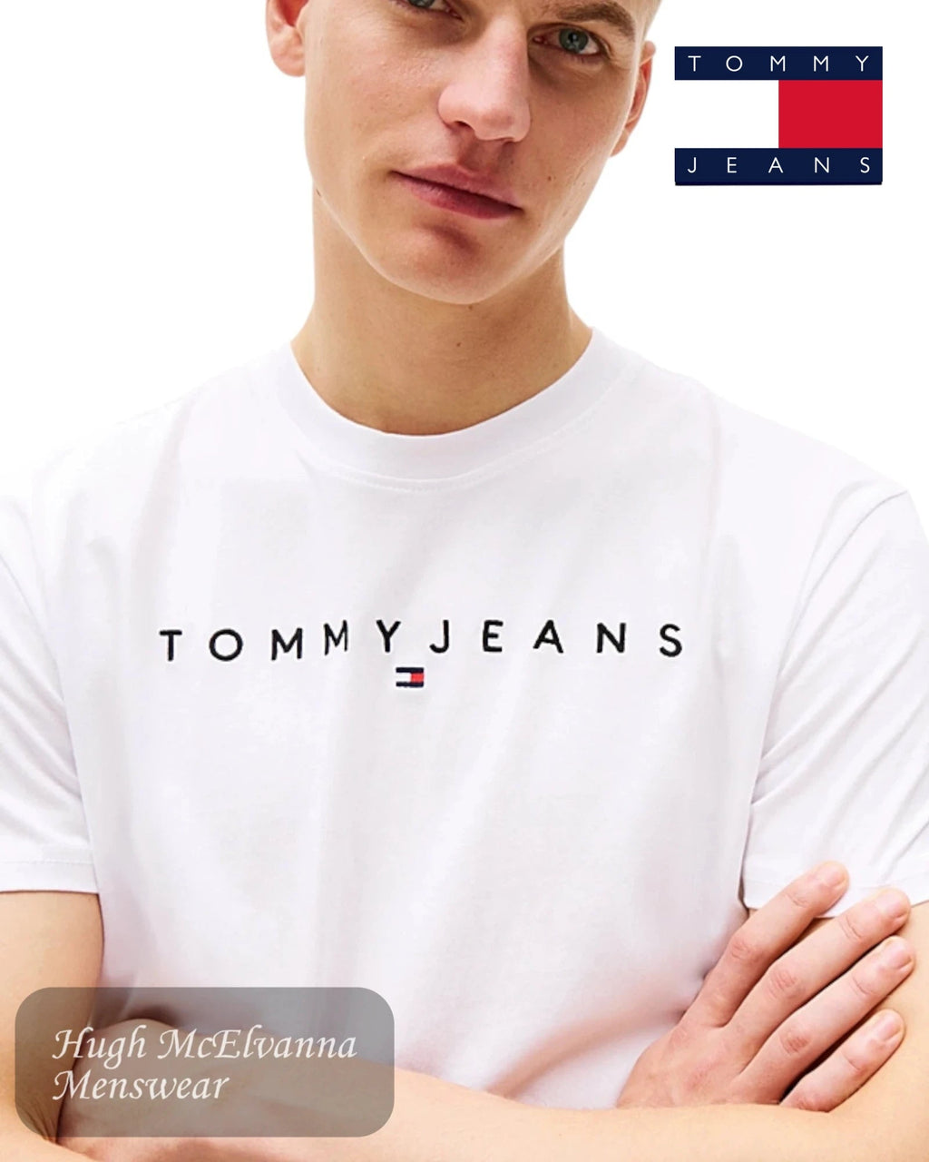 Tommy Jeans White Linear Logo T-Shirt - Hugh McElvanna Menswear