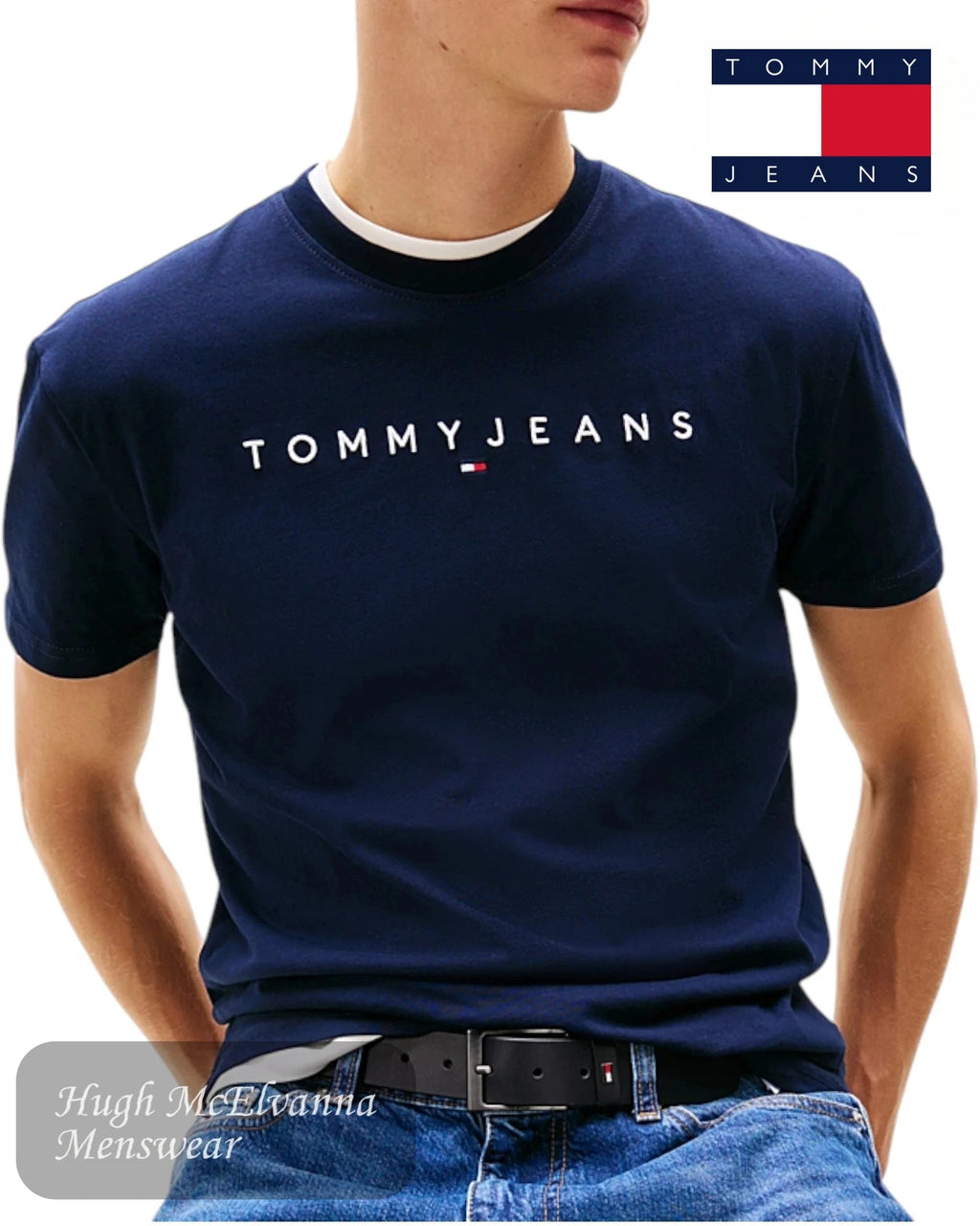 Tommy Jeans Navy Linear Logo T-Shirt - Hugh McElvanna Menswear