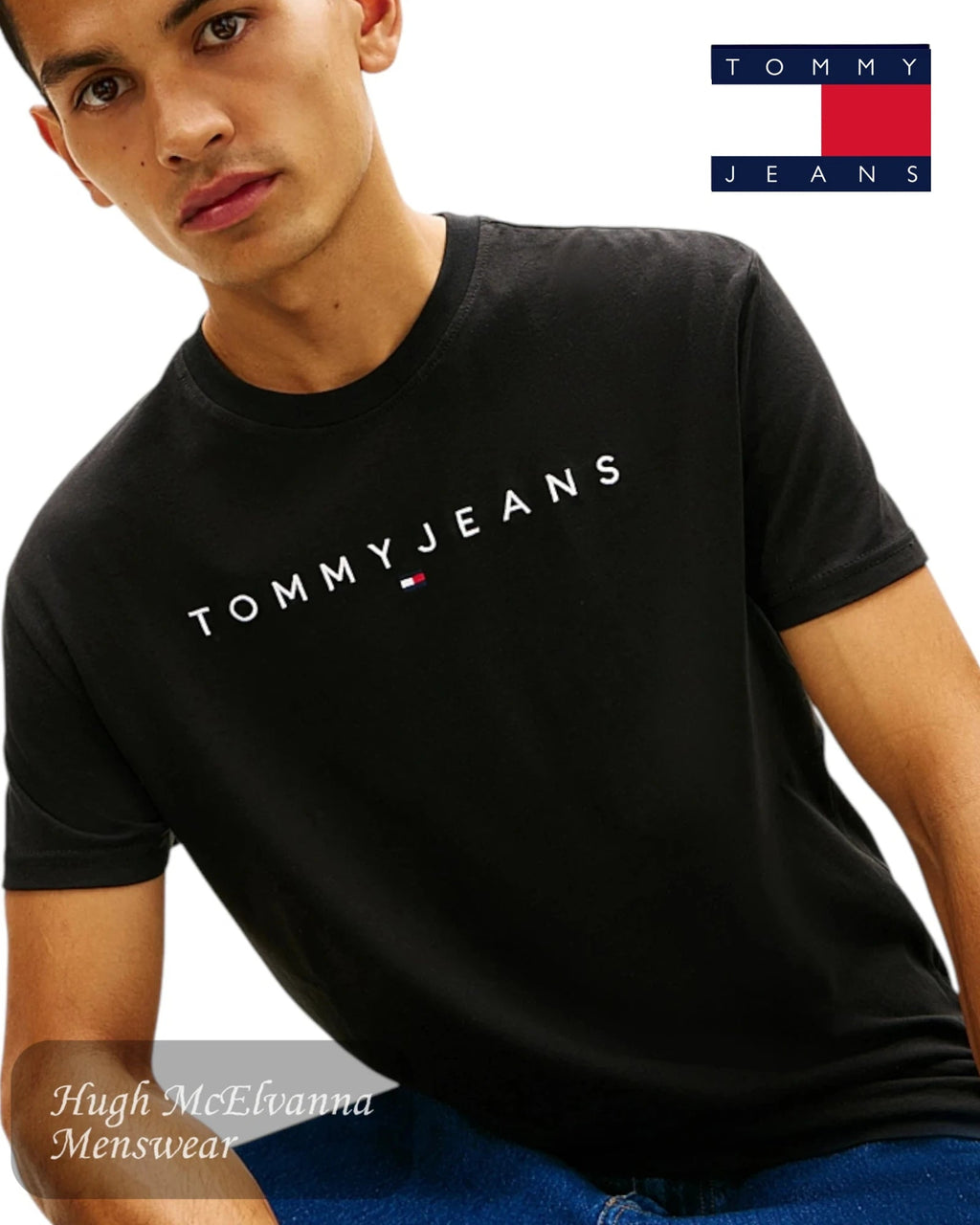 Tommy Jeans Black Linear Logo T-Shirt - Hugh McElvanna Menswear