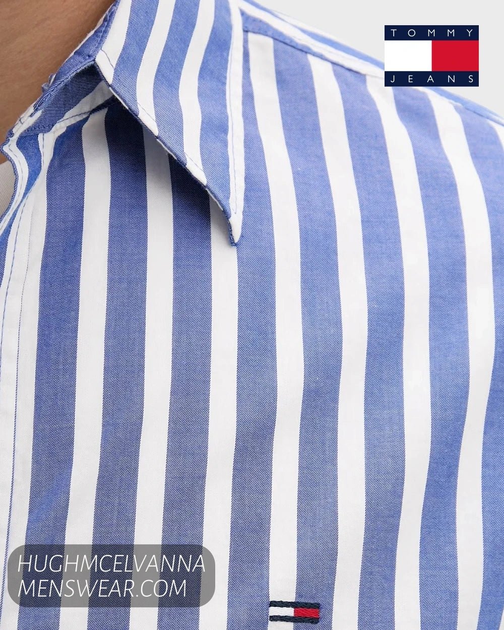 Tommy Jeans Blue and White Stripe Cotton Shirt – DM0DM23414C63 - Hugh McElvanna Menswear - Shirt