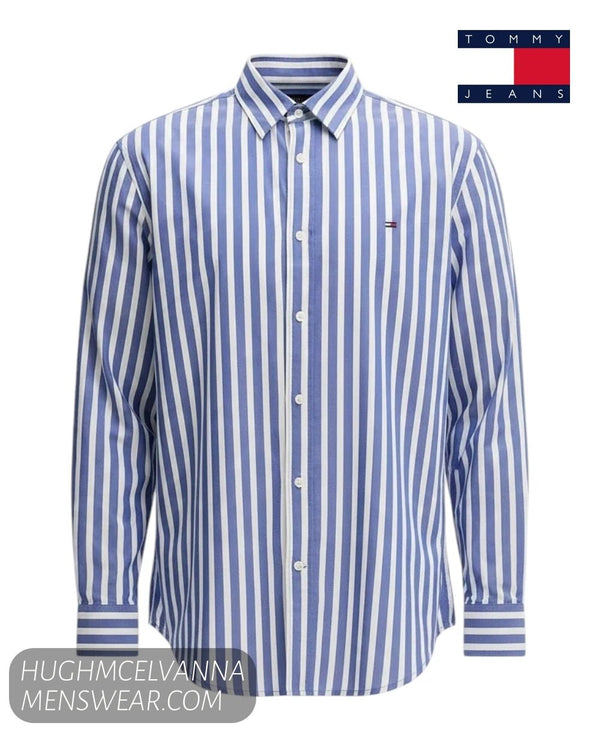 Tommy Jeans Blue and White Stripe Cotton Shirt – DM0DM23414C63 - Hugh McElvanna Menswear - Shirt