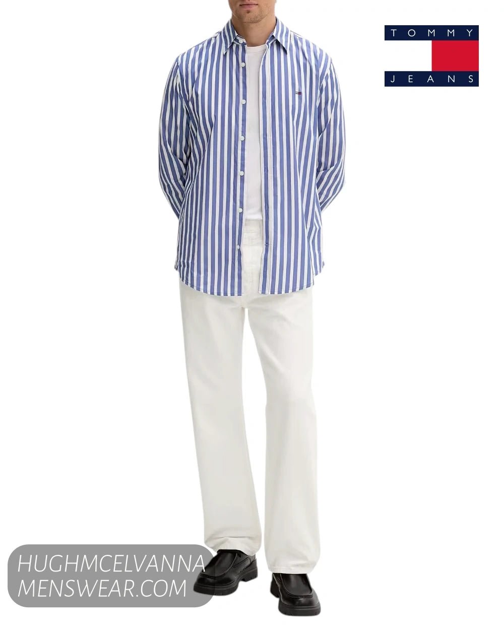 Tommy Jeans Blue and White Stripe Cotton Shirt – DM0DM23414C63 - Hugh McElvanna Menswear - Shirt