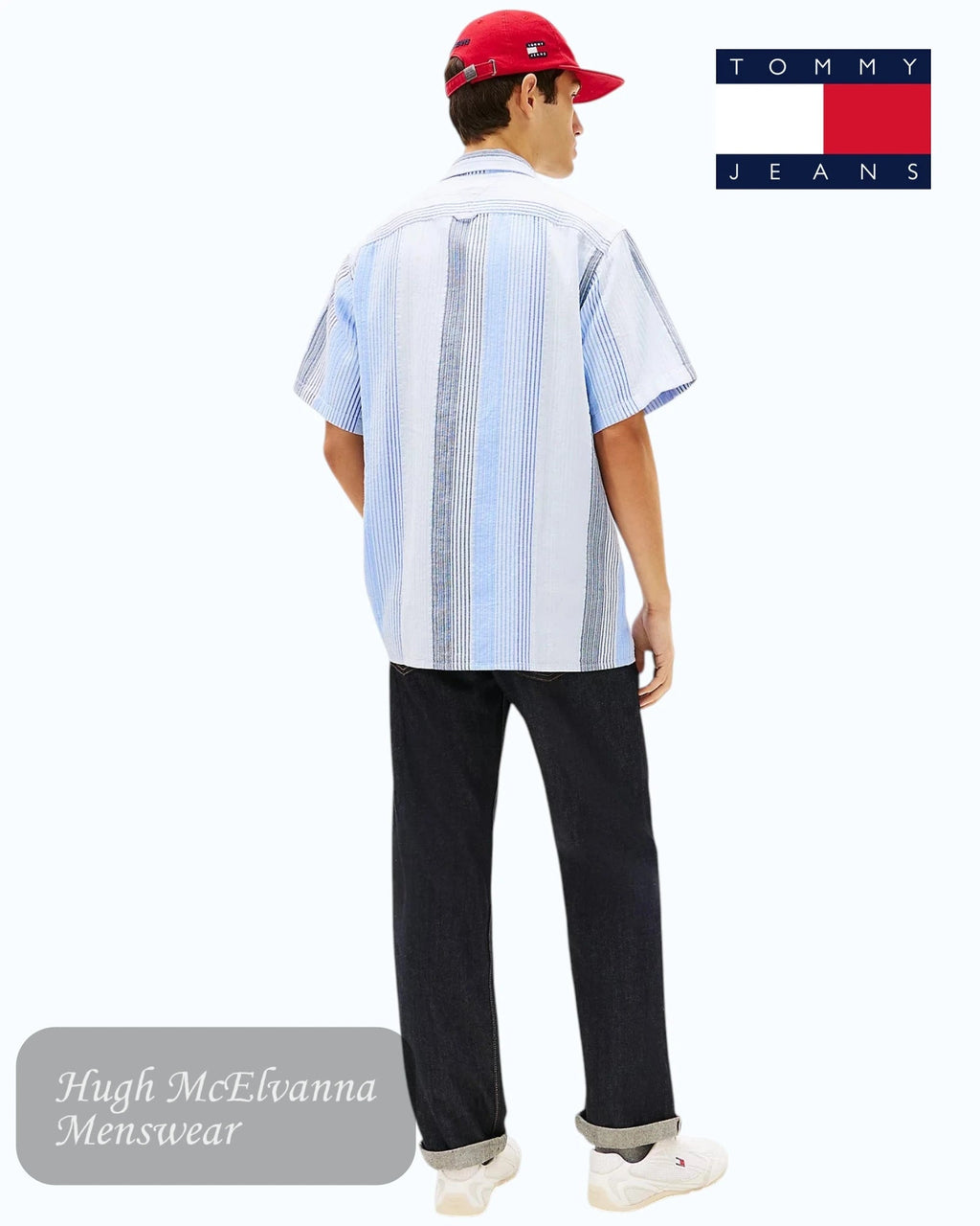 Tommy Jeans Blue Short Sleeve Stripe Shirt | DM0DM22789C3Q - Hugh McElvanna Menswear