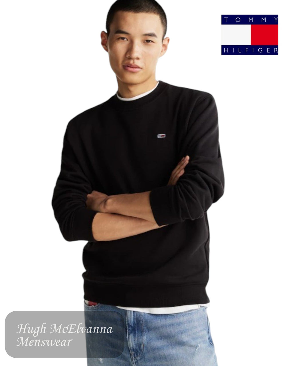 Tommy Jeans Crew Neck Sweatshirt – Black - Hugh McElvanna Menswear