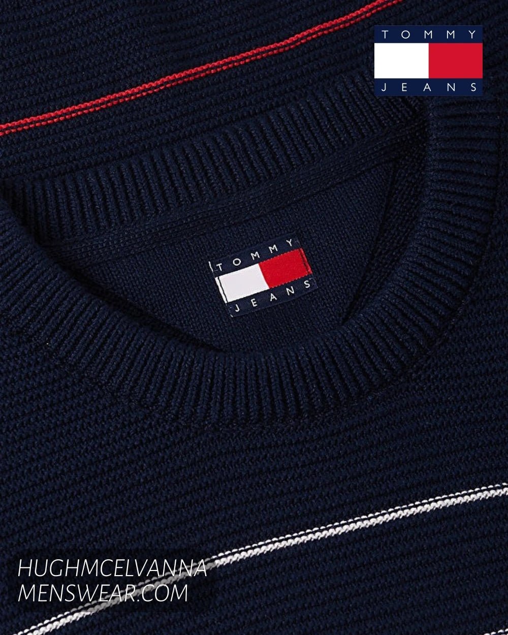 Tommy Jeans Dark Night Navy Crew Neck Slim Stripe Sweater – DM0DM23384C1G - Hugh McElvanna Menswear - Sweaters