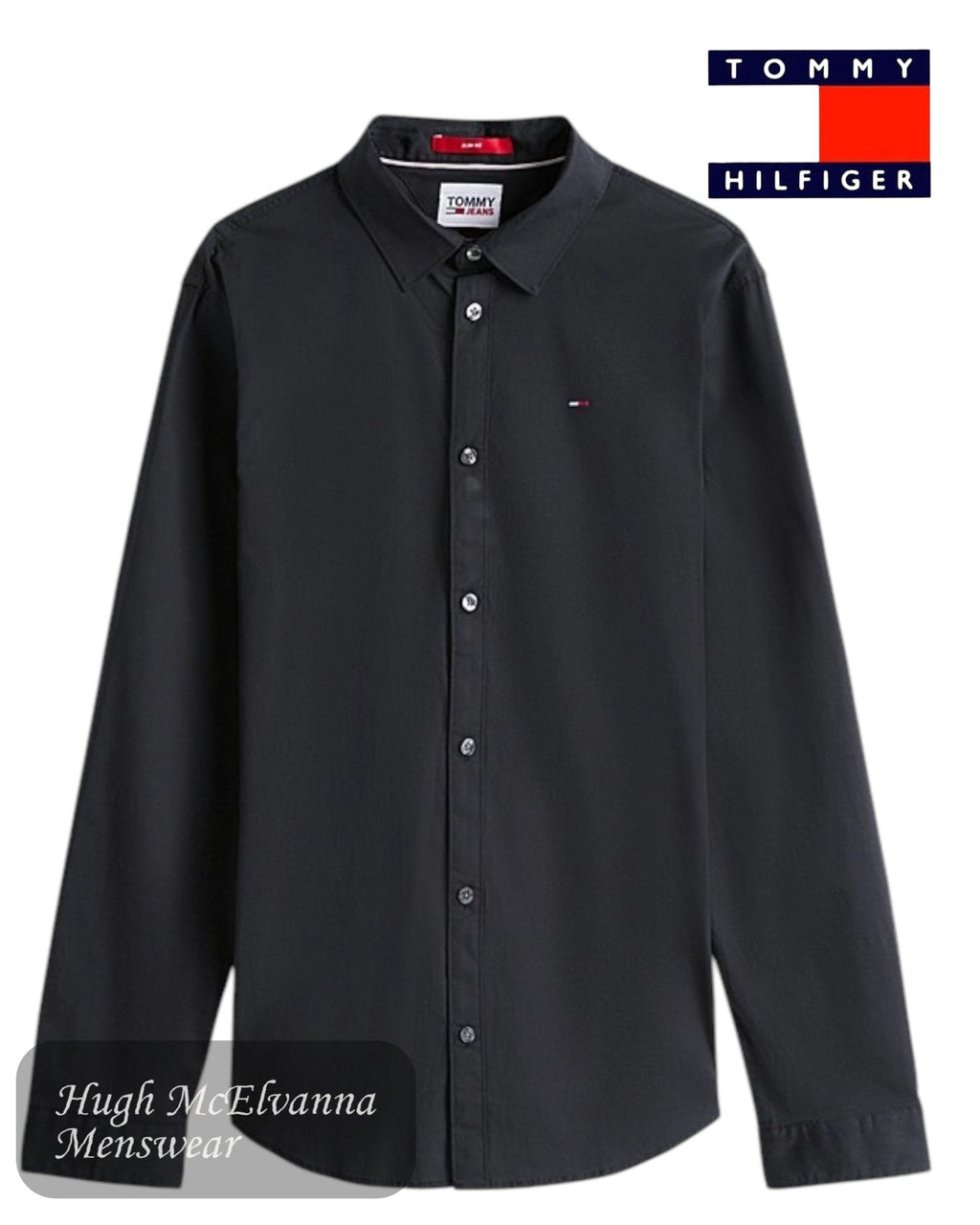 Tommy Jeans Stretch Slim Fit Shirt – Black - Hugh McElvanna Menswear