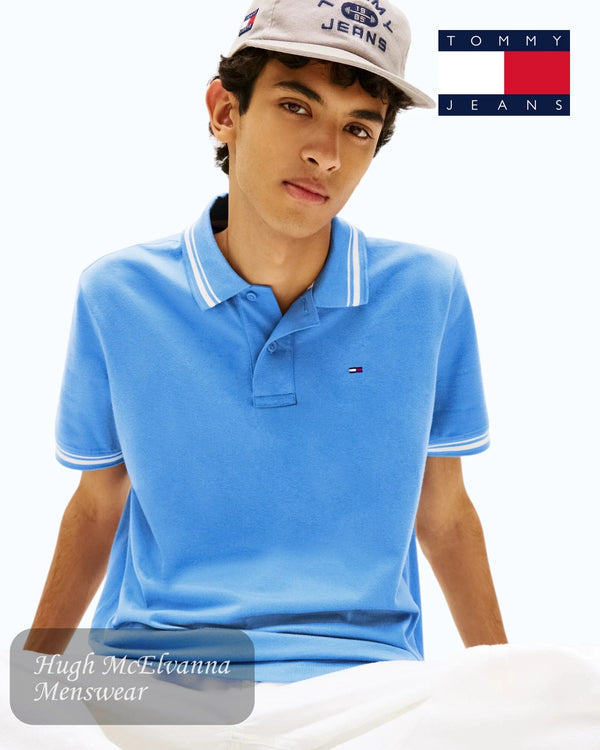 Tommy Jeans Tipped Polo Shirt in Coastal Blue - Hugh McElvanna Menswear