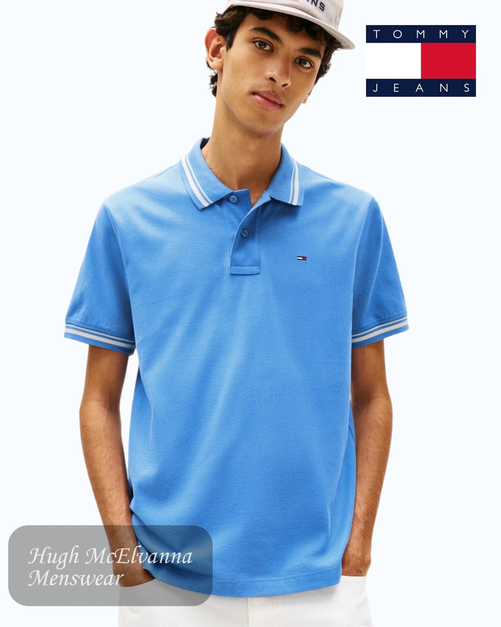 Tommy Jeans Tipped Polo Shirt in Coastal Blue - Hugh McElvanna Menswear