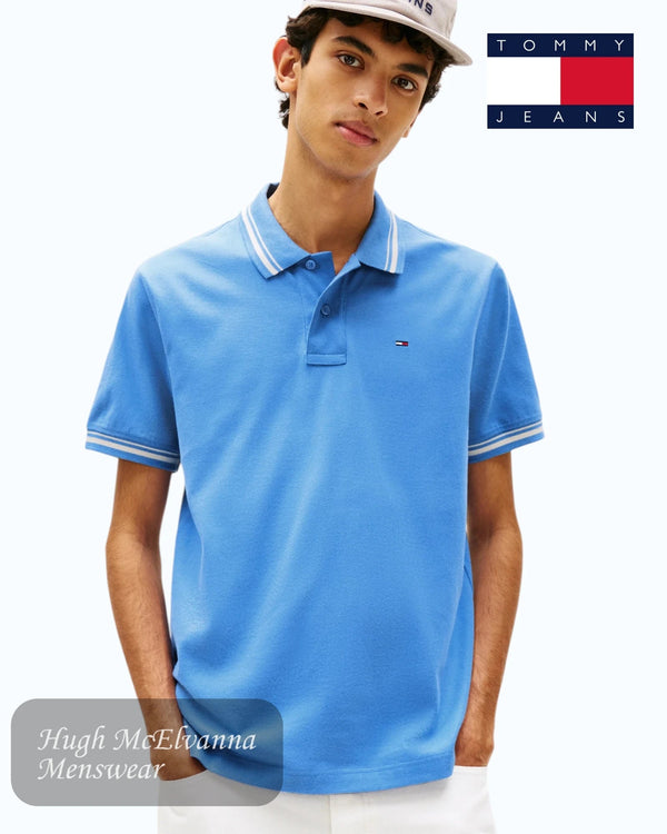 Tommy Jeans Tipped Polo Shirt in Coastal Blue - Hugh McElvanna Menswear