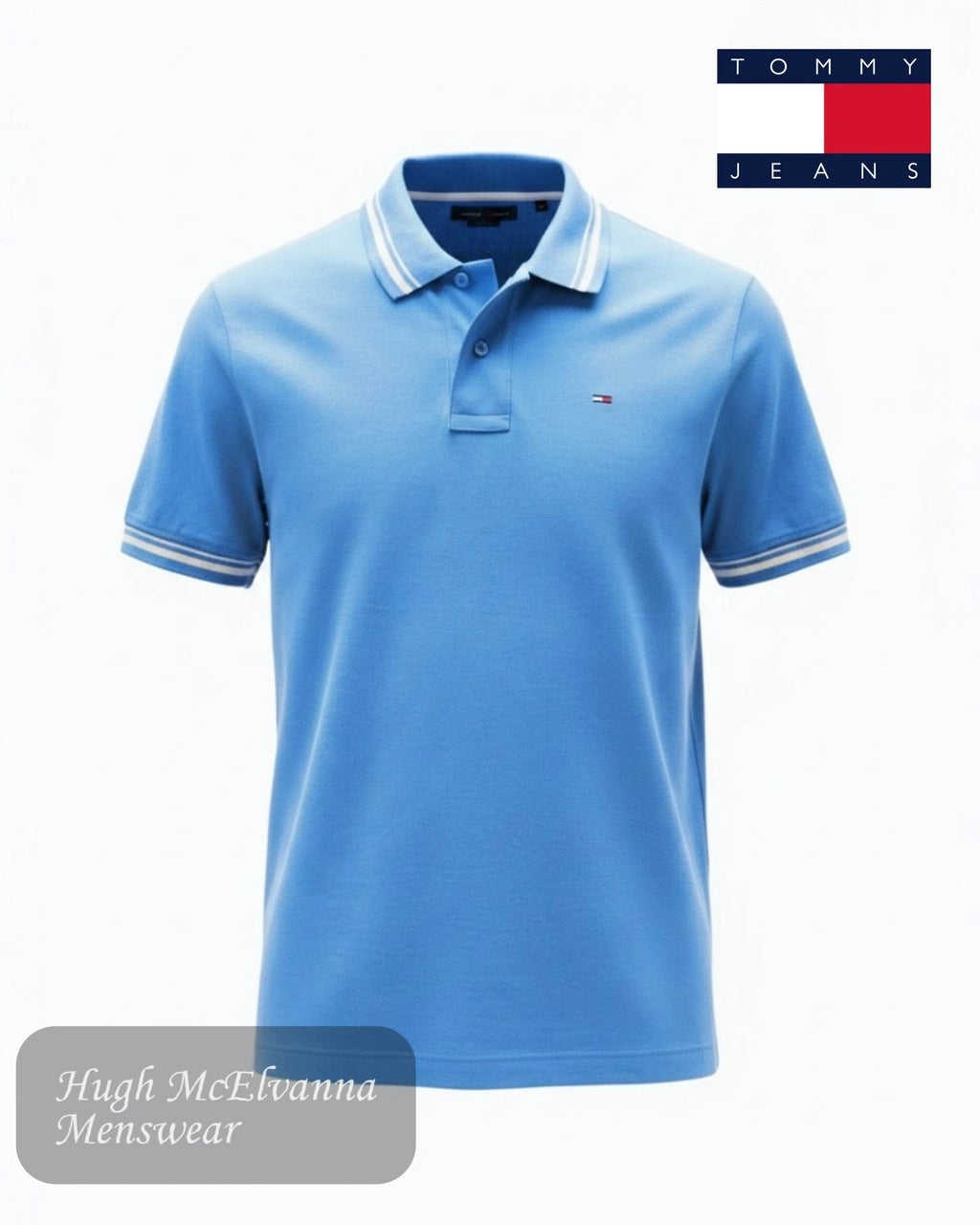 Tommy Jeans Tipped Polo Shirt in Coastal Blue - Hugh McElvanna Menswear