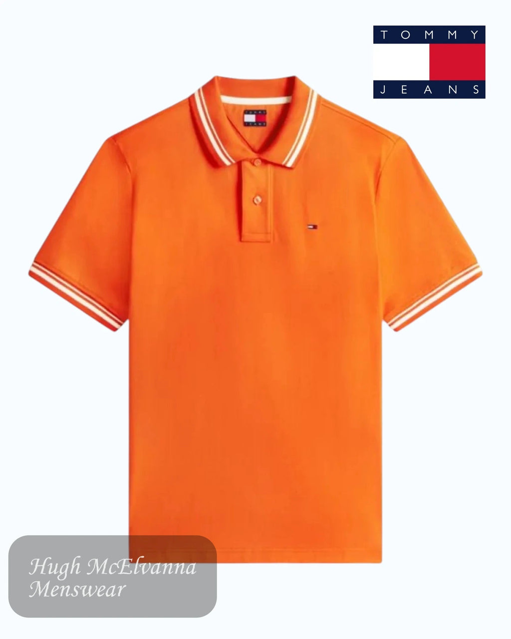 Tommy Jeans Tipped Polo Shirt in Horizon Orange - Hugh McElvanna Menswear
