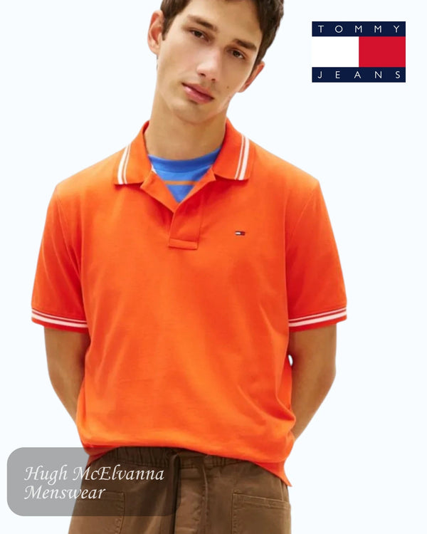 Tommy Jeans Tipped Polo Shirt in Horizon Orange - Hugh McElvanna Menswear
