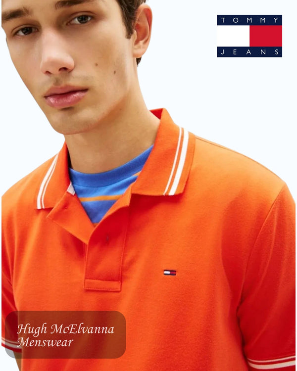 Tommy Jeans Tipped Polo Shirt in Horizon Orange - Hugh McElvanna Menswear