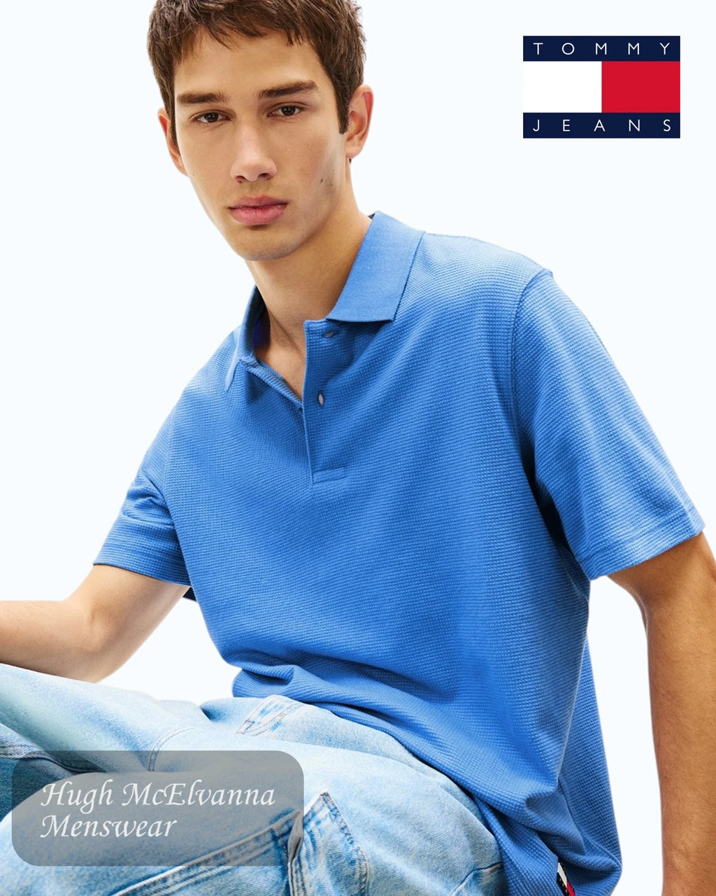 Tommy Jeans Waffle Textured Polo Shirt | DM0DM22703 - C38 - Hugh McElvanna Menswear