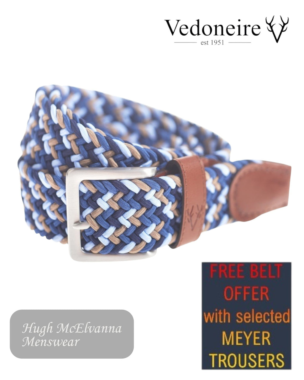 Vedoneire Blues Stretch Belt - Hugh McElvanna Menswear